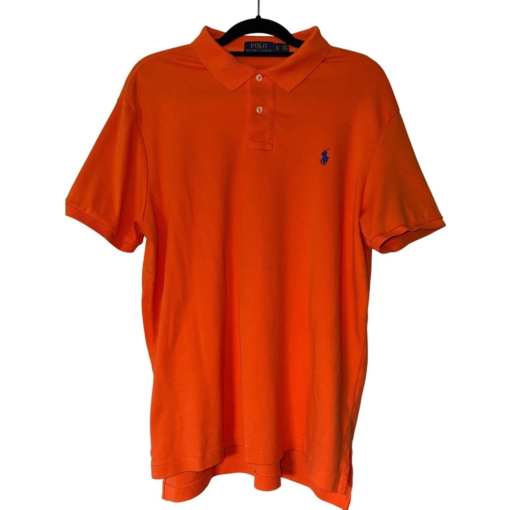 Polo Ralph Lauren Mens‎ XL Orange Short Sleeve Cotton Mesh Pony Logo Polo Shirt